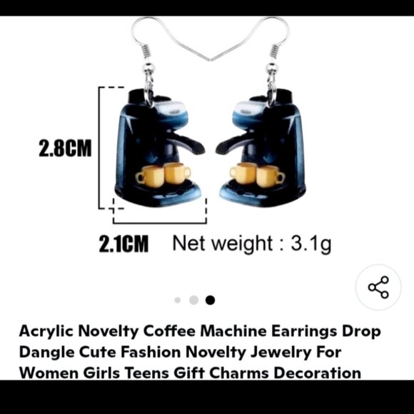 Acrylic Novelty Coffee Machine Earrings Drop Dangle Cute Fashion Novelty Jewelry - Picture 4 of 4
